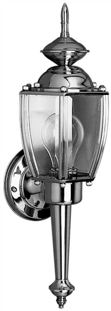 Outdoor Wall Lantern, Clear Beveled Glass, Brushed Nickel, 5-1-2 X 16 X 5-3-4 In., Uses (1) 100-watt Medium Base Lamp*