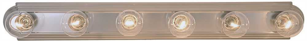 Beveled Edge Vanity Fixture, 6 Light For Maximum 60 Watt G-25 Incandescent Medium Base Bulbs, 36 In. Wide, Brushed Nickel