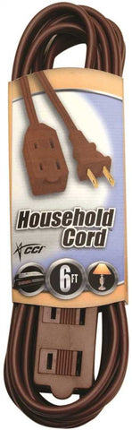 Household Cube Tap Extension Cord, 16-2, 6 Ft., Brown