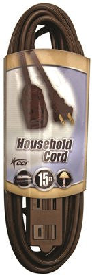 Household Cube Tap Extension Cord, 16-2, 15 Ft., Brown