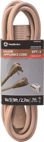 Flat Appliance Extension Cord 15a 125v 14-3 Spt 3 9'