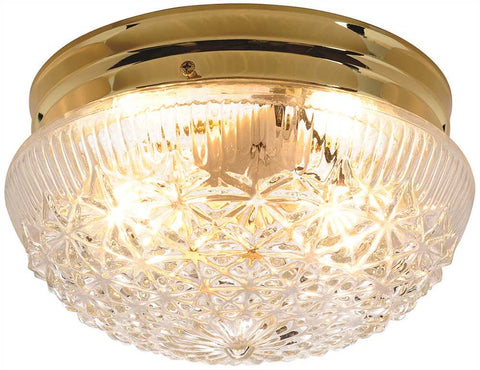 Royal Cove Diamond Cut Glass Ceiling Fixture, 9", Polished Brass, Uses 2 60-watt Incandescent Medium Base Bulbs