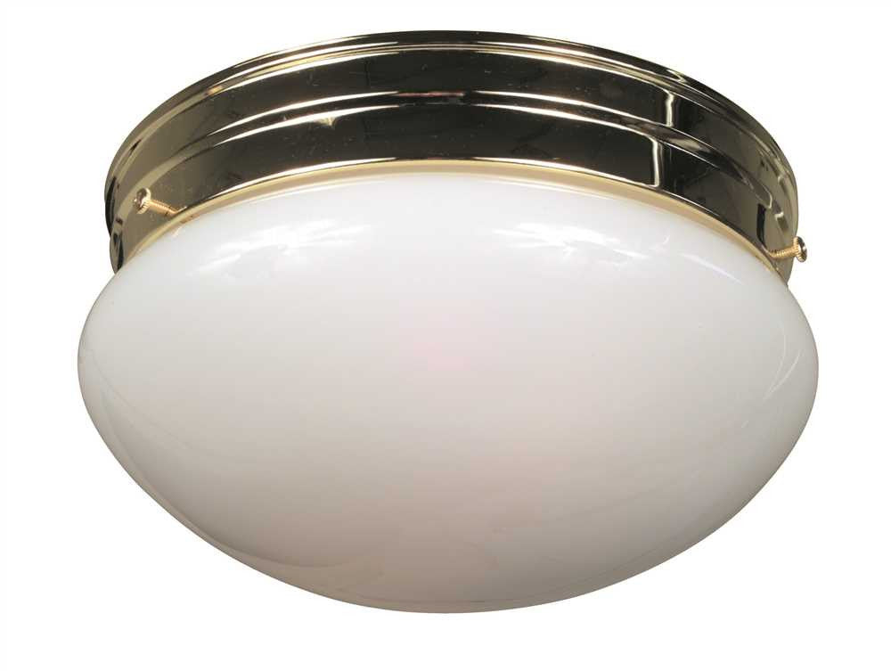 Royal Cove Mushroom Shaped White Glass Ceiling Fixture, 9-1-8", Polished Brass, Uses 2 60-watt Incandescent Medium Bulbs