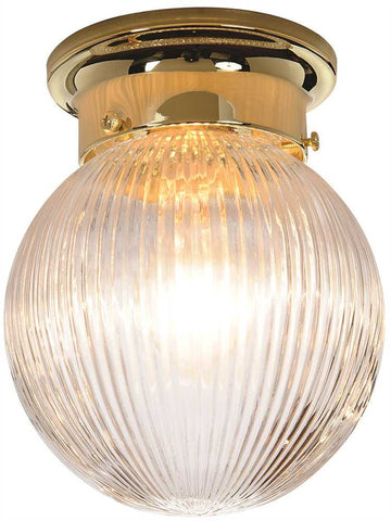 Royal Cove Ribbed Glass Surface Mount Ceiling Fixture, 6", Polished Brass, Uses 1 60-watt Incandescent Medium Base Bulb