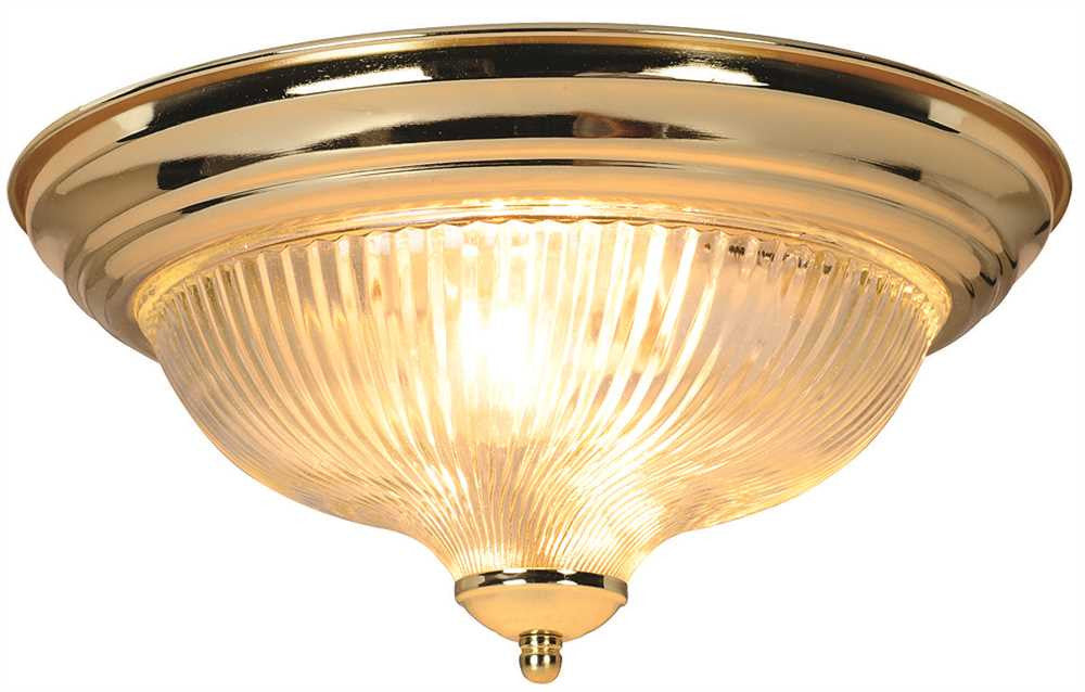 Halophane Swirl Surface Mount Ceiling Fixture, Maximum Two 75 Watt Incandescent Medium Base Bulbs, 12-3-4", Polished Brass