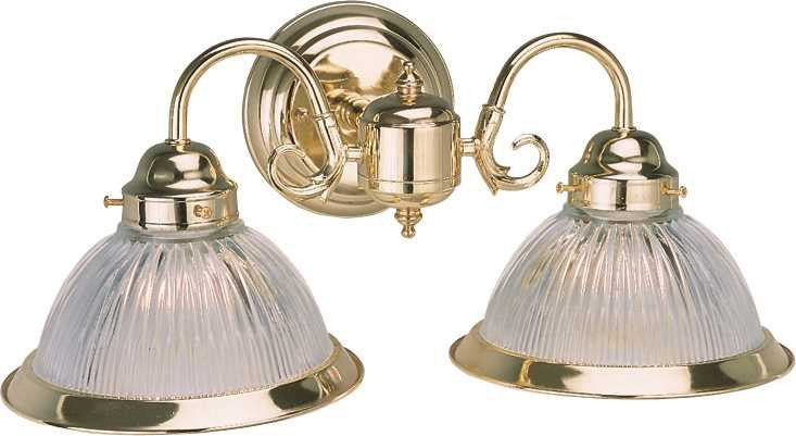 Decorative Wall Fixture With Ribbed Glass, Maximum Two 60 Watt Incandescent Medium Base Bulbs, 18 In., Polished Brass