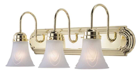 Decorative Vanity Fixture, Maximum Three 60 Watt Incandescent Medium Base Bulbs, 24 In., Polished Brass