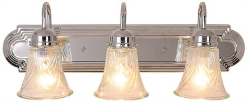 Decorative Vanity Fixture, Maximum Three 60 Watt Incandescent Medium Base Bulbs, 24 In., Polished Chrome