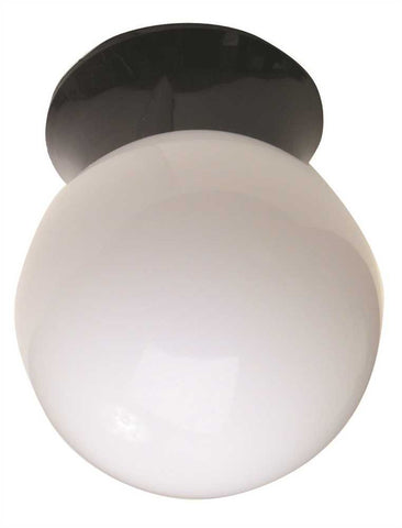 Globe Ceiling Fixture With One 9 Watt Plc Type Fluorescent Lamp, 6", Black With White Globe