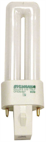 Sylvania Dulux&reg; S Preheat Ecologic&reg; Single Tube Compact Fluorescent Lamp, T4, 5 Watts, 2700k, 82 Cri, G23 Base