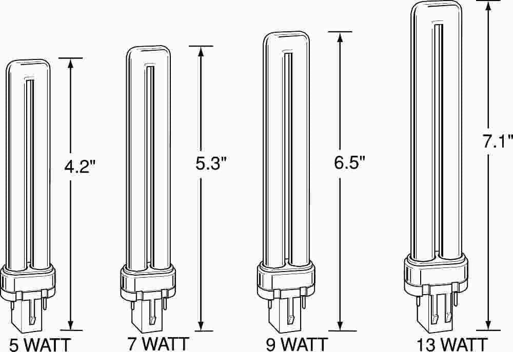 Single Tube Compact Fluorescent Lamp, T4, 5 Watts, 2700k, 82 Cri, G23 Base