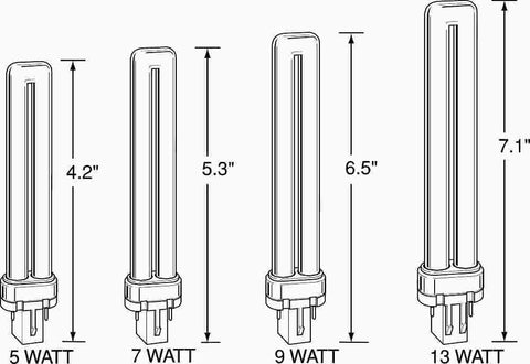 Single Tube Compact Fluorescent Lamp, T4, 5 Watts, 2700k, 82 Cri, G23 Base