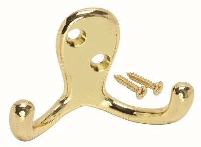 Double Wardrobe Double Hook Polished Brass