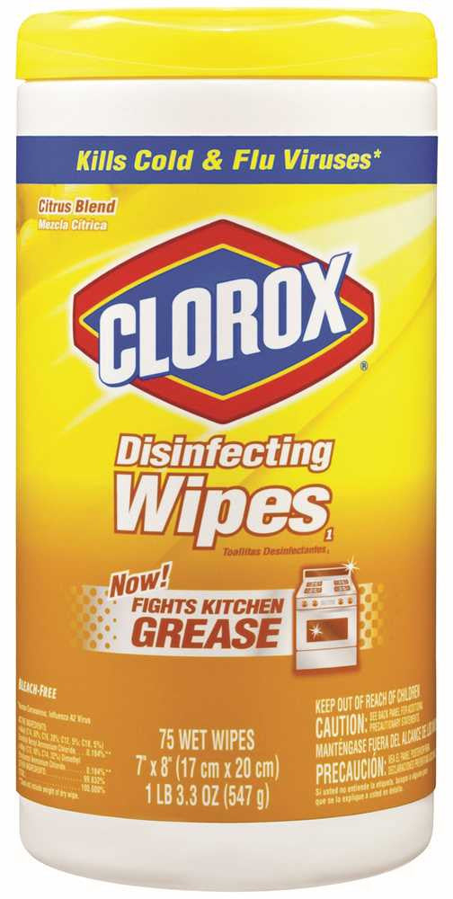 Clorox Disinfecting Wet Wipes, Lemon Scent, 75 Per Container