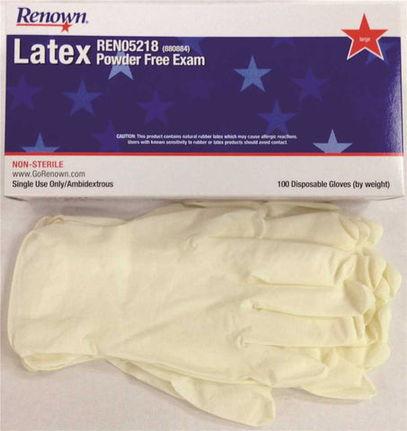 Renown&reg; Disposable Powder-free Latex Exam Gloves, Natural, Large, 5 Mil, 100 Gloves Per Box