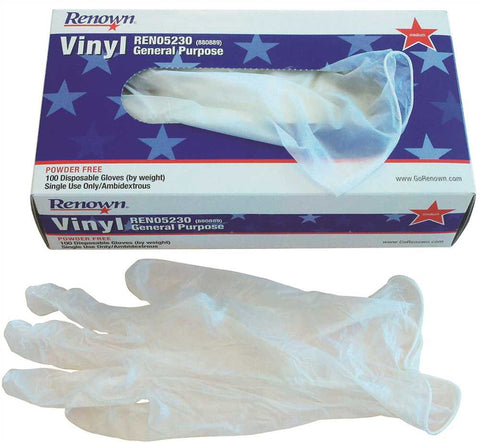 Renown&reg; Disposable Powder-free General Purpose Vinyl Gloves, Medium, 4mil, 100 Per Box