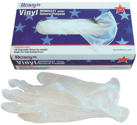 Renown&reg; Ambidextrous Disposable Powder-free General Purpose Vinyl Gloves, Large, 4mil, 100 Per Box