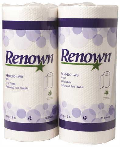 Renown&reg; Kitchen Paper Roll Towels, White, 2-ply, 11 In. X 9 In., 30 Rolls Per Case