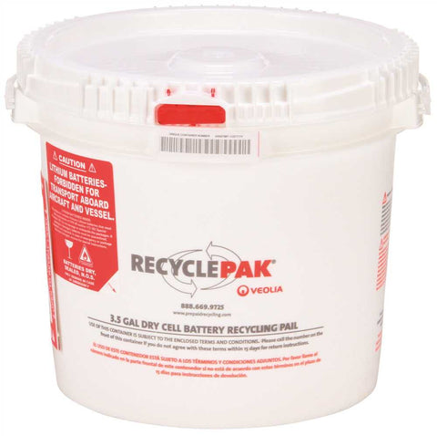 Recyclepak&reg; Prepaid Dry Cell Battery Recycling Pail, 3.5 Gallon