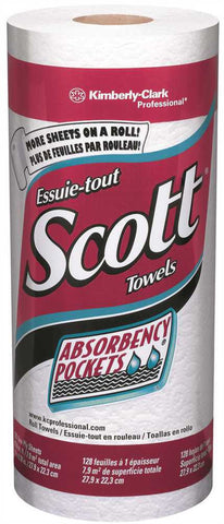 Scott&reg; Kitchen Paper Roll Towels, White, 11x8.78 In., 128 Towels Per Roll, 20 Rolls Per Case