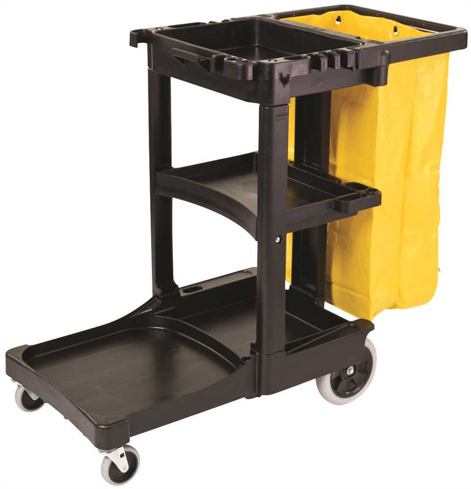 Janitor Cart With Zippered Yellow Vinyl Bag, Black